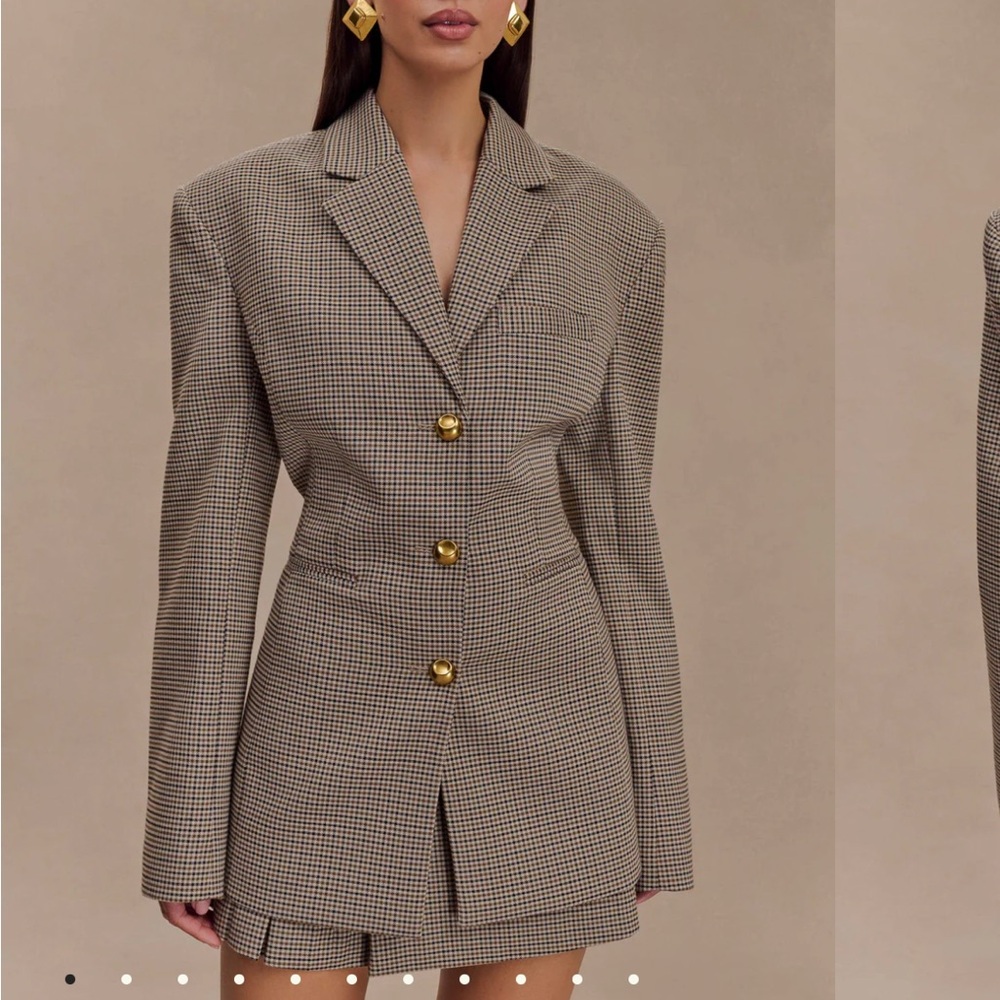 Meshki Mila Shaped Blazer - Tan Check XS